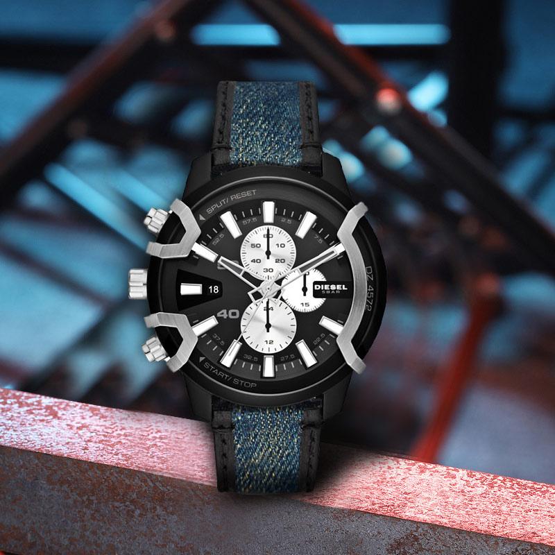 Diesel Watch Quartz Movement Leather Strap 43Mm Black Dial Multifunction Chronograph Calendar Men watches DZ4572-NLP