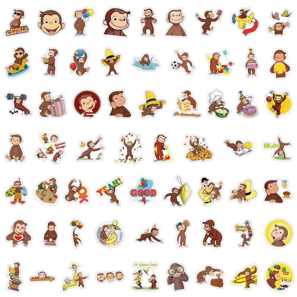 60 Мультяшных Аниме Стикеры Curious George Граффити - Водонепроницаемые Декоративные Стикеры для Ежедневников, Бутылок для Воды и Компьютеров