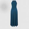 Women's Halterneck Sexy Evening Gown - Summer 2026 Slit Banquet Long Dress, Solid Color Formal Wear