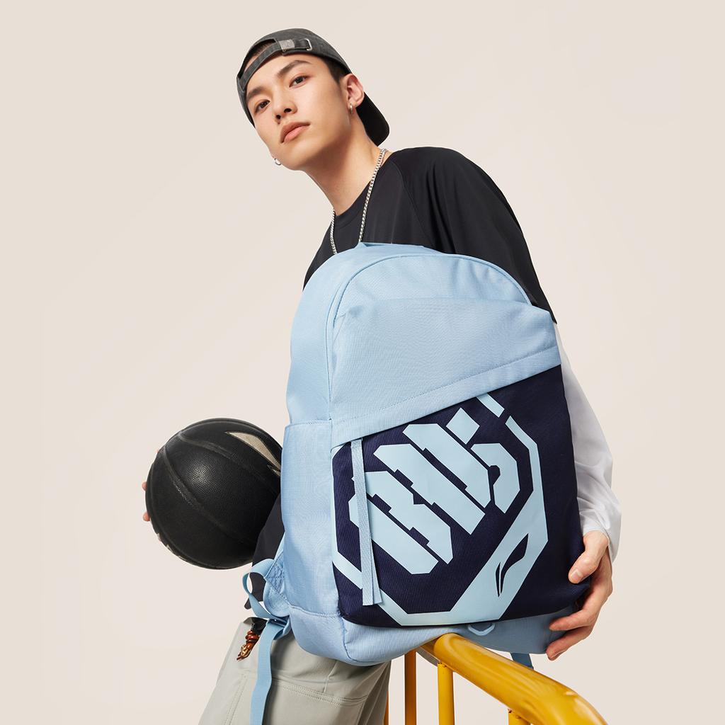 Li Ning BADFIVE Polyester Students Backpack Unisex Soft Matte Blue & Ore Blue ABSV413-2
