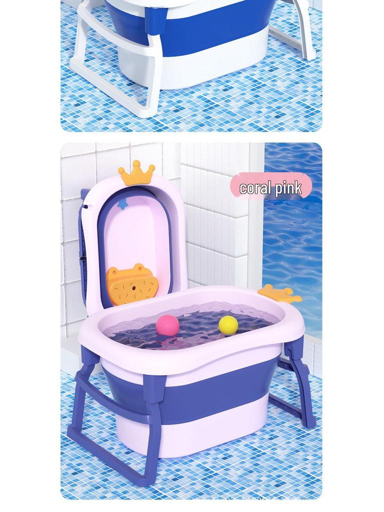 Children's Large Dual-Use Folding Bathtub - Crown Design for Sitting and Lying