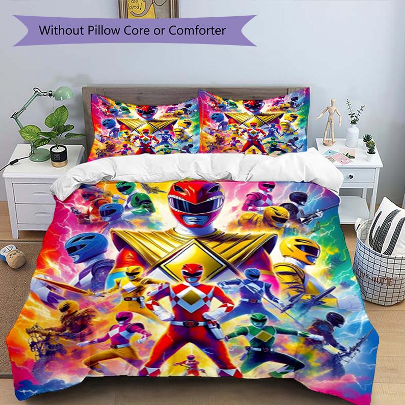 3-teiliges Bettbezug-Set (1 * Bettbezug + 2 * Kissenbezug, ohne Kern),Mighty Morphin Power Rangers Druck Bettwäsche Set, Schlafzimmer Dekoration, Ganzjahres, Geburtstag