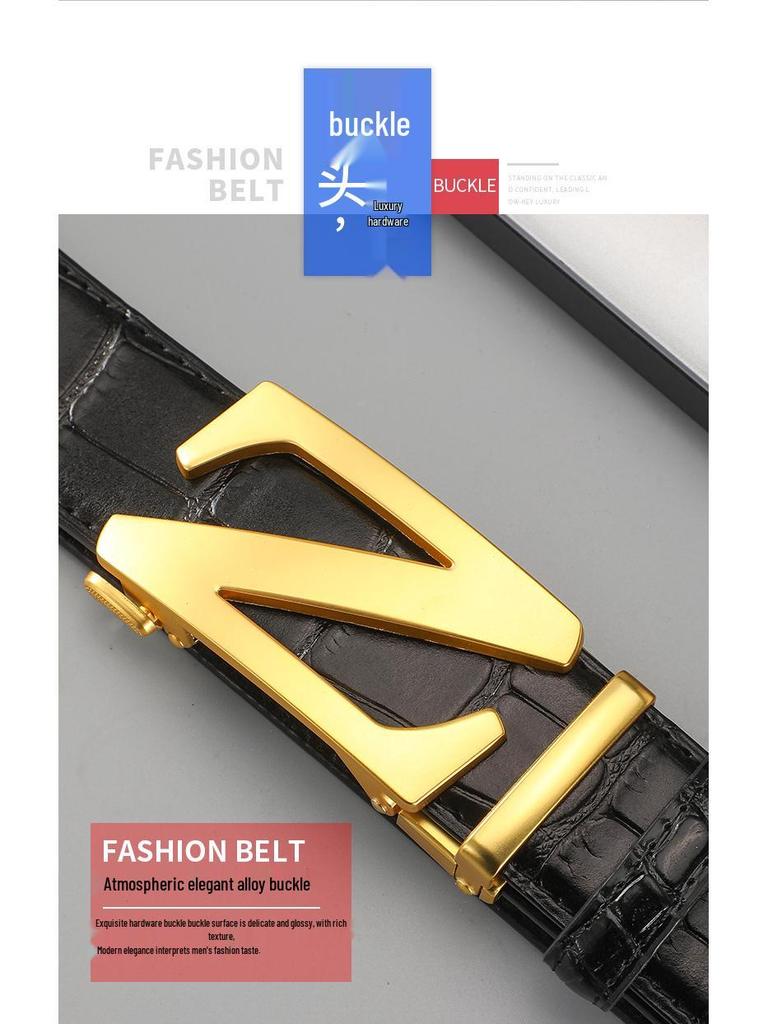 Men's Genuine Leather Automatic Buckle Belt - 2024 Top Layer Cowhide Business Style for Youth