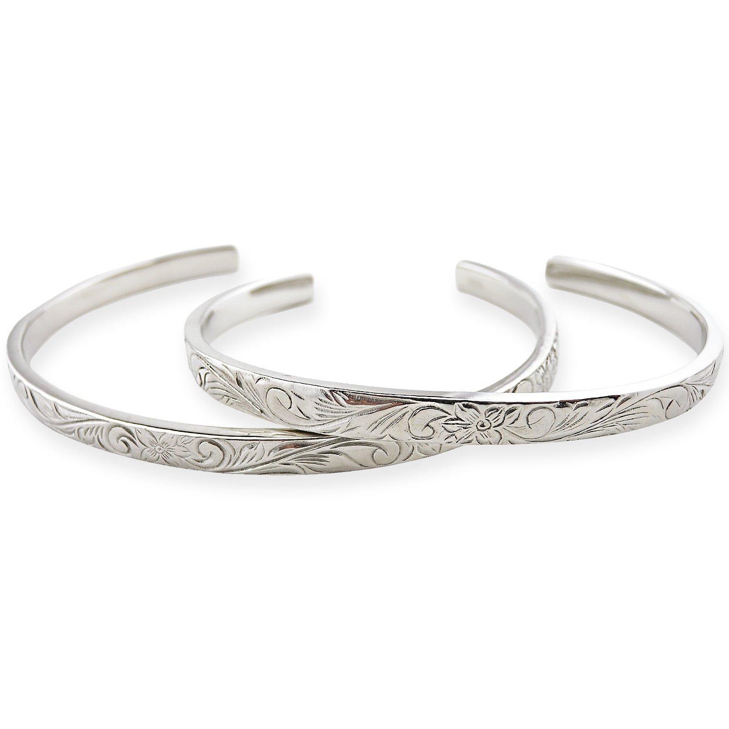 

Aloha Lokahi Hawaiian Jewelry Pair Bangle Surgical Stainless Steel Accessory Plumeria Scroll Stainless Silver Bracelet [Aloha lokahi]