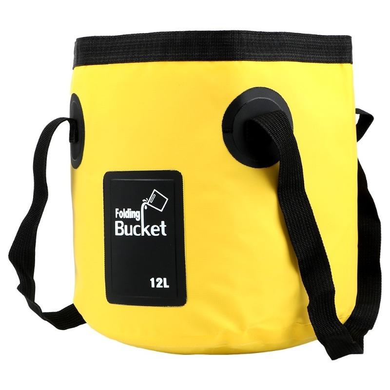 12L Fishing Bucket Wash Bucket Portable Outdoor Travel Foldable Water Bucket Multifunction Folding Bucket. Yellow
