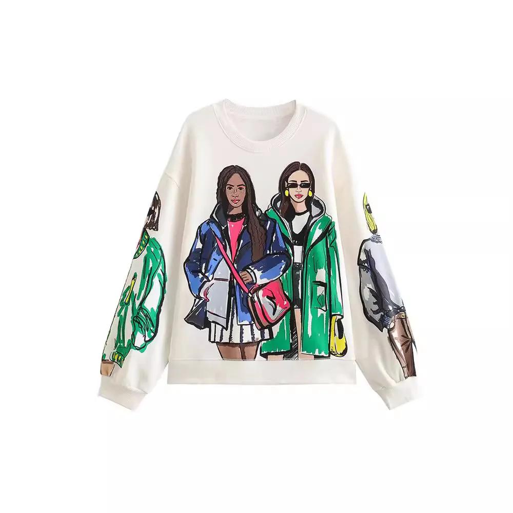 Frauen Sweatshirts 2024 Neue Mode Schönheit Mädchen Drucken Casual Sweatshirts Weibliche O Neck Hoodies Chic Pullover Tops