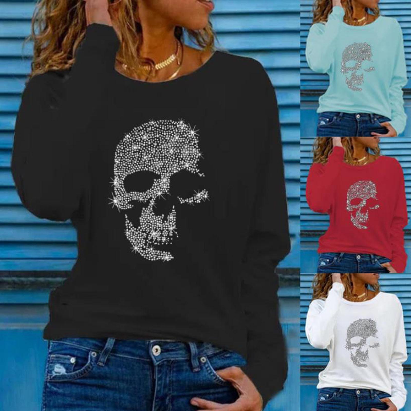 

Женская мода Повседневный горный хрусталь Принт с длинным рукавом Блузка Топы Круглый вырез Блузки Рубашки Рубашки