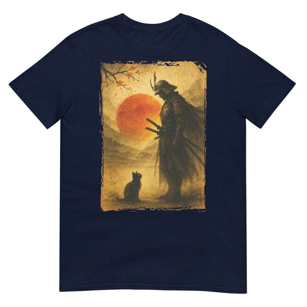 Samurai Warrior Fighter Black Cat Vintage Japanese Art Tshirt S
