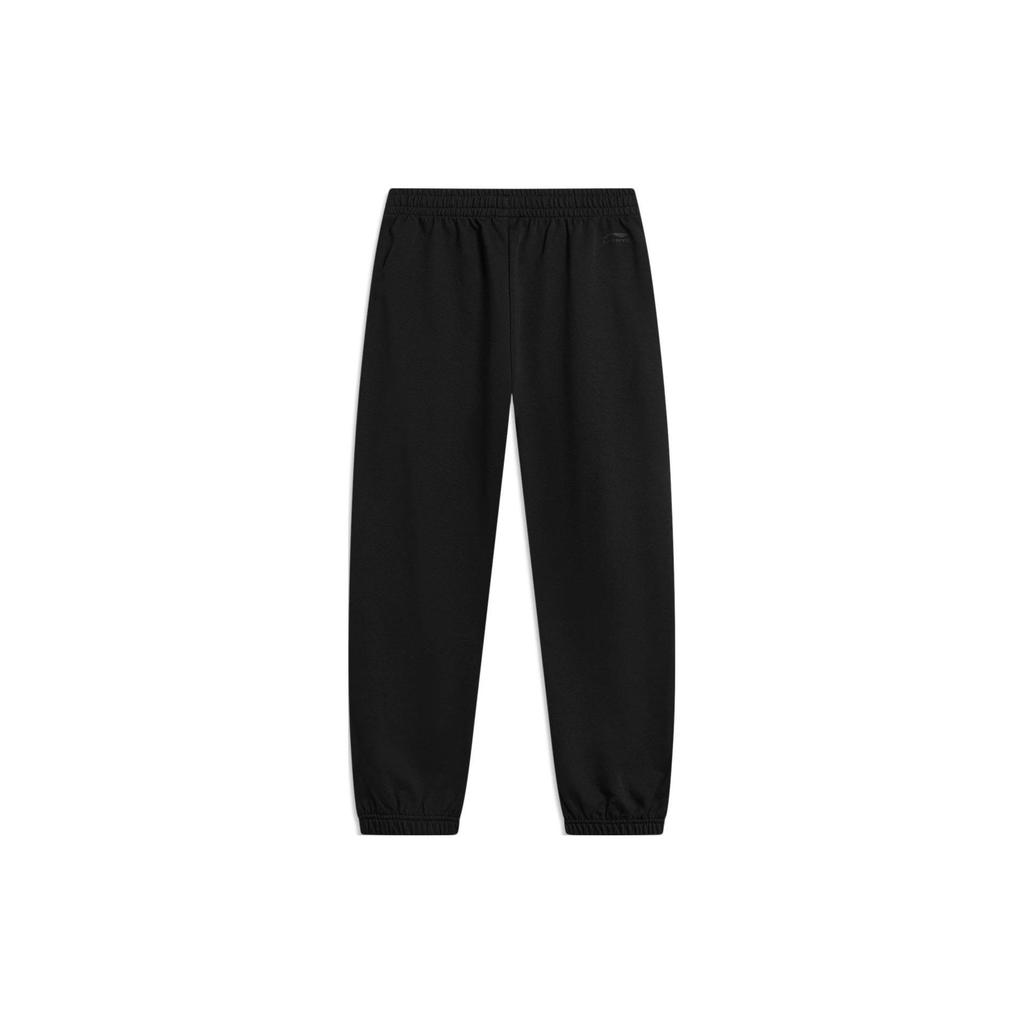 Li Ning Sports Lifestyle Series Solid Color Logo Print Cuffed Knitted Sweatpants Men Bottoms Black AKLTB23-2