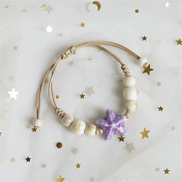 Bohemian Conch Starfish Shells Ceramics Beaded Bracelets for Women Girls Shell Beaded Beach Bangles Jewelry Gift Adjustable