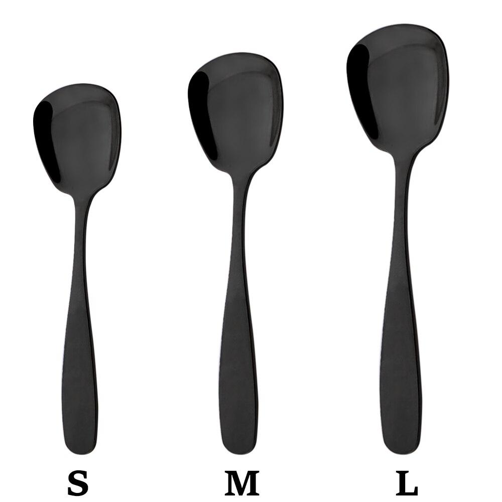 3Pcs Colorful Dinnerware Stainless Steel Square Spoon Ladle Gold Dessert Ice Cream Table Spoon for Kids Restaurant Kitchen Tableware