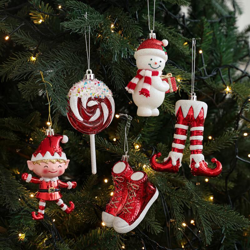 Christmas Pendant Red White Cartoon Plastic Christmas Tree Pendant Diy Vertical Pendant Family Christmas Atmosphere Decoration