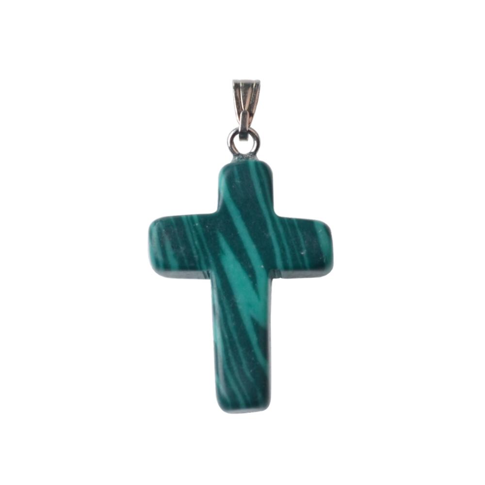 Natural Stone Cross Pendant Necklace Women Men 18inch Black Leather Cord Custom Crystal Choker Chakra Jewelry Findings