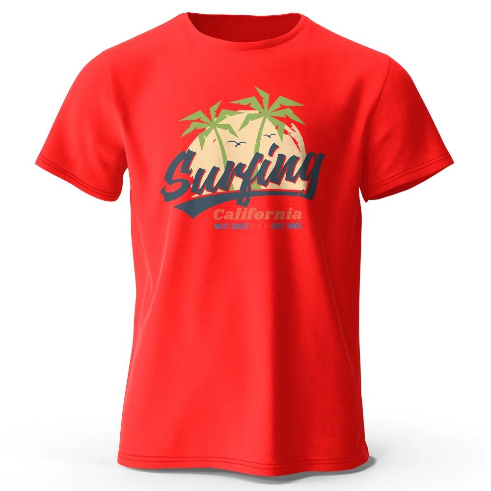 Vintage Surfing Carlifornia Men's Graphic Print T-Shirt 100% Cotton O-Neck Short Sleeve Tops Oversized Style Tees for Holiday