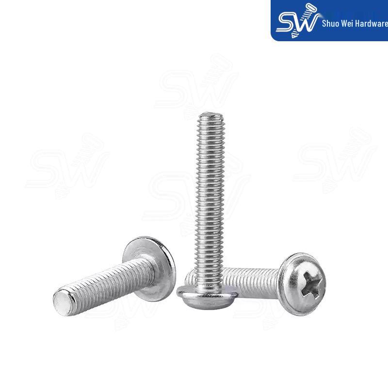 201 Stainless Steel Cross Recessed Round Head Screw Set with Washers, PWM Pan Head Screw, DIN967 Compliant