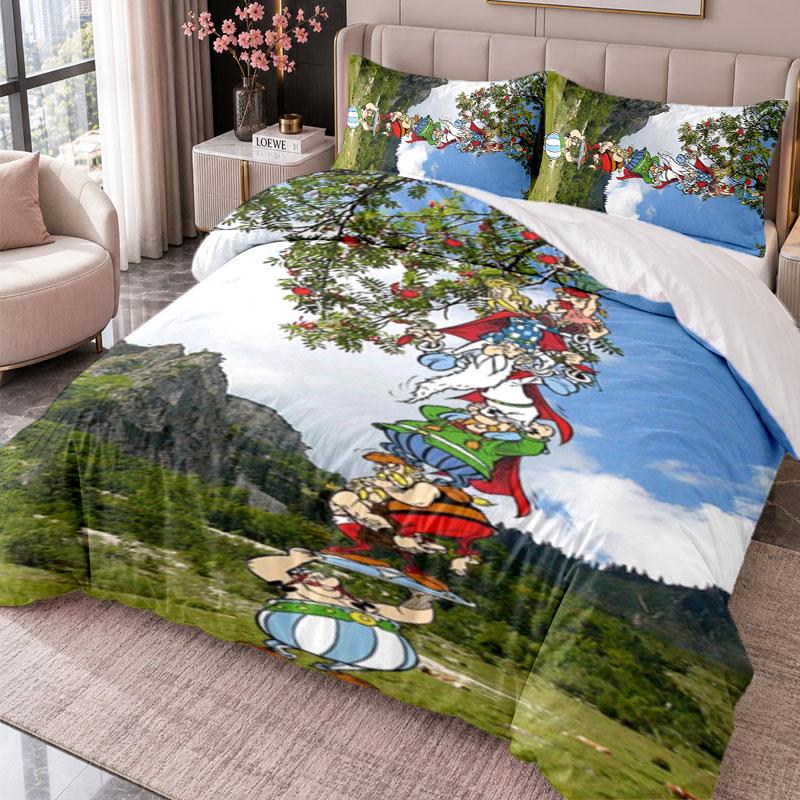 Asterix & Obelix 3-teiliges Bettwäsche-Set Bettbezug mit zwei Kissenbezügen für Schlafzimmer Heimdekoration