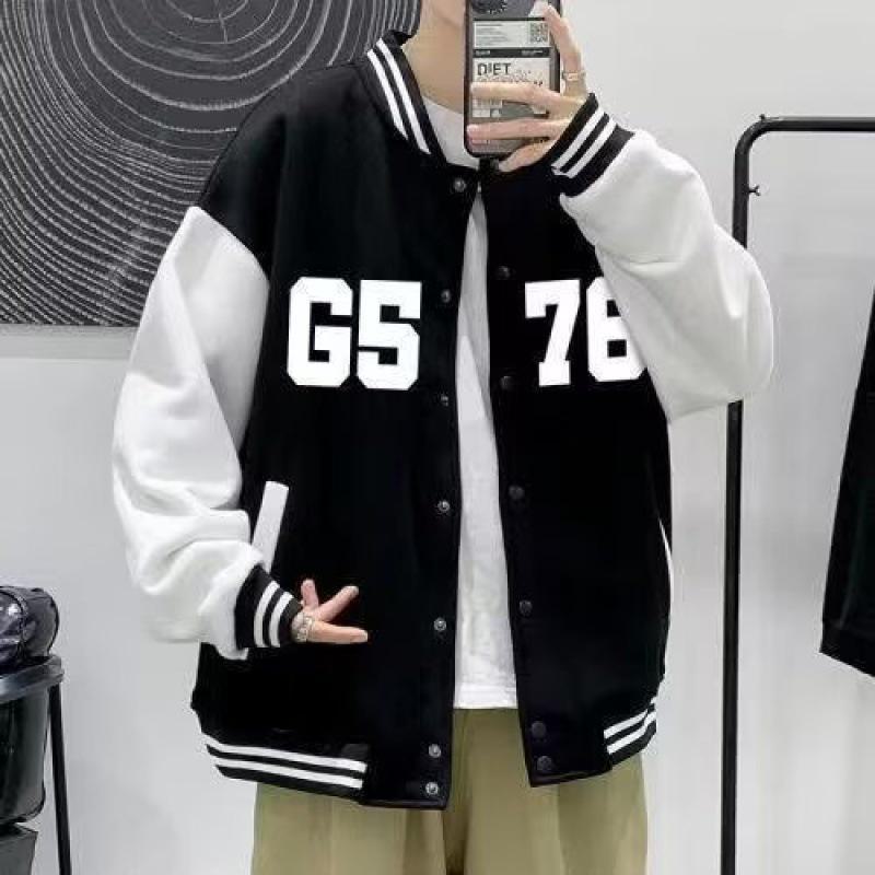 Men's Color-Block Print Baseball Jacket for Students