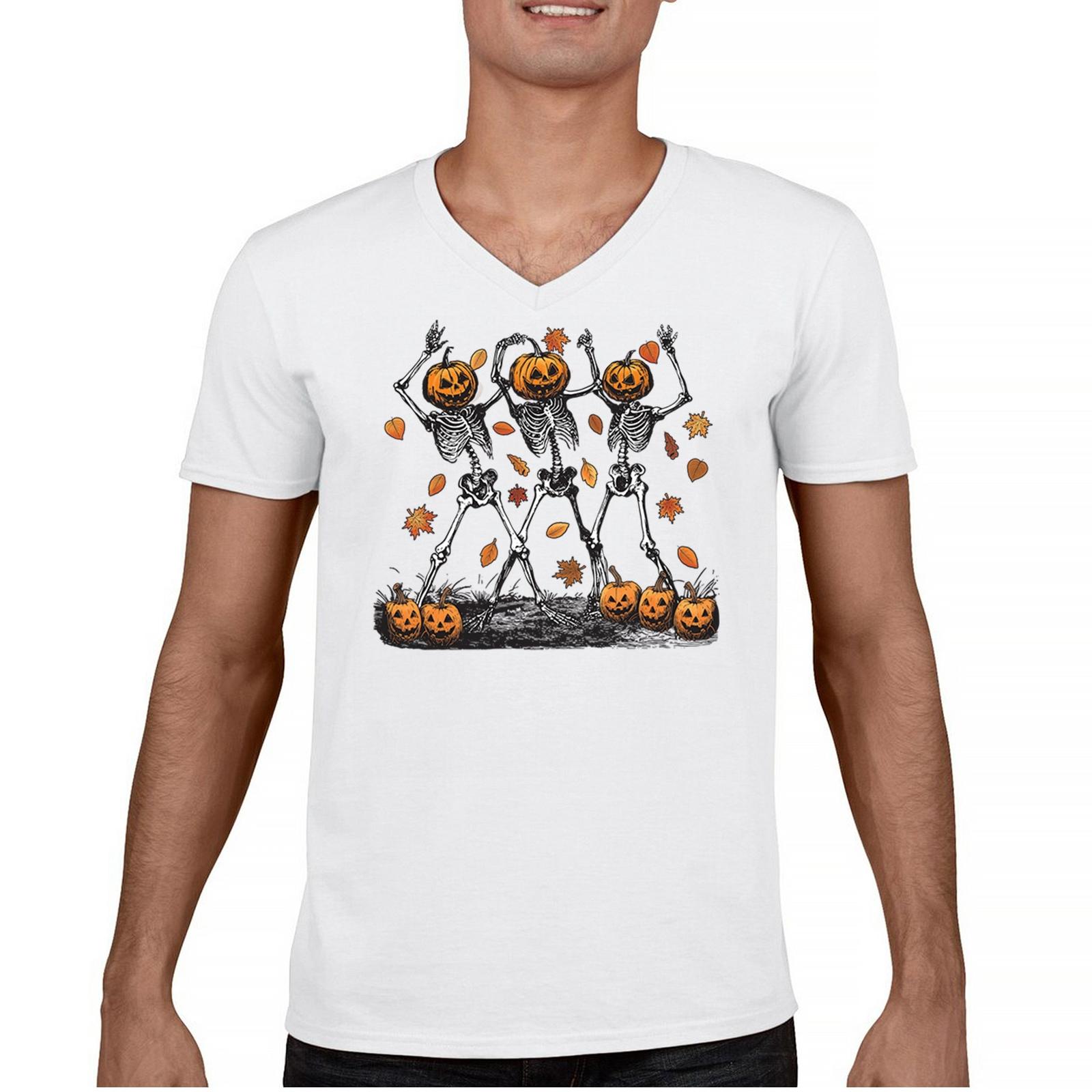 Halloween Skeletons Jack-o-Lantern Dance V-Neck T-shirt Fun Pumpkin Skull Tee S разноцветный