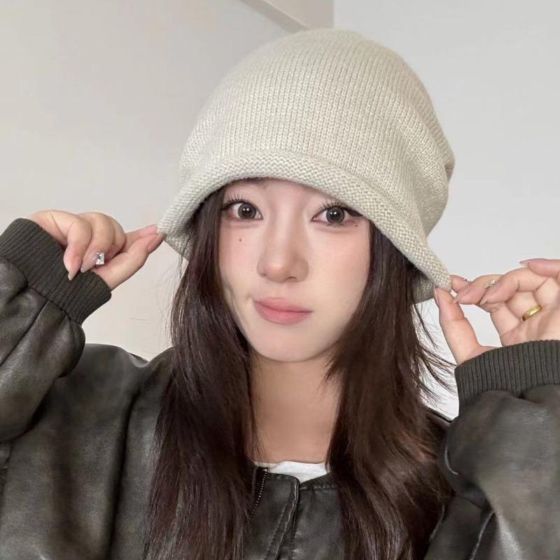 Autumn and winter cold hat women's crimping drawstring stacking hat showing small face big head circumference knitted hat pure cotton high sense