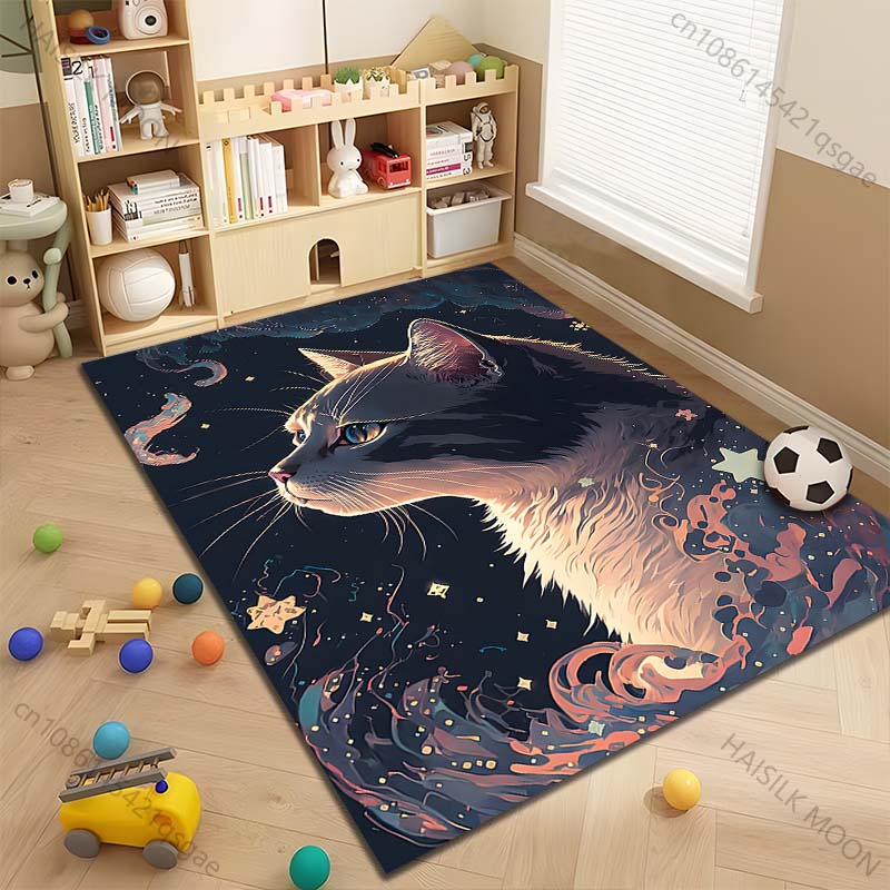 1PC Cat and cosmic fantasy illustration Carpet for Living Room Bedroom Sofa Home Decor Rug Non-slip Floor Mat Luxury Gift