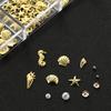 12Grids Ocean Gold Nail Art Charms Shell/Seahorse/Starfish White Half Round Pearl Gems 3D Mixed Punk Manicure Metal Rivets Studs