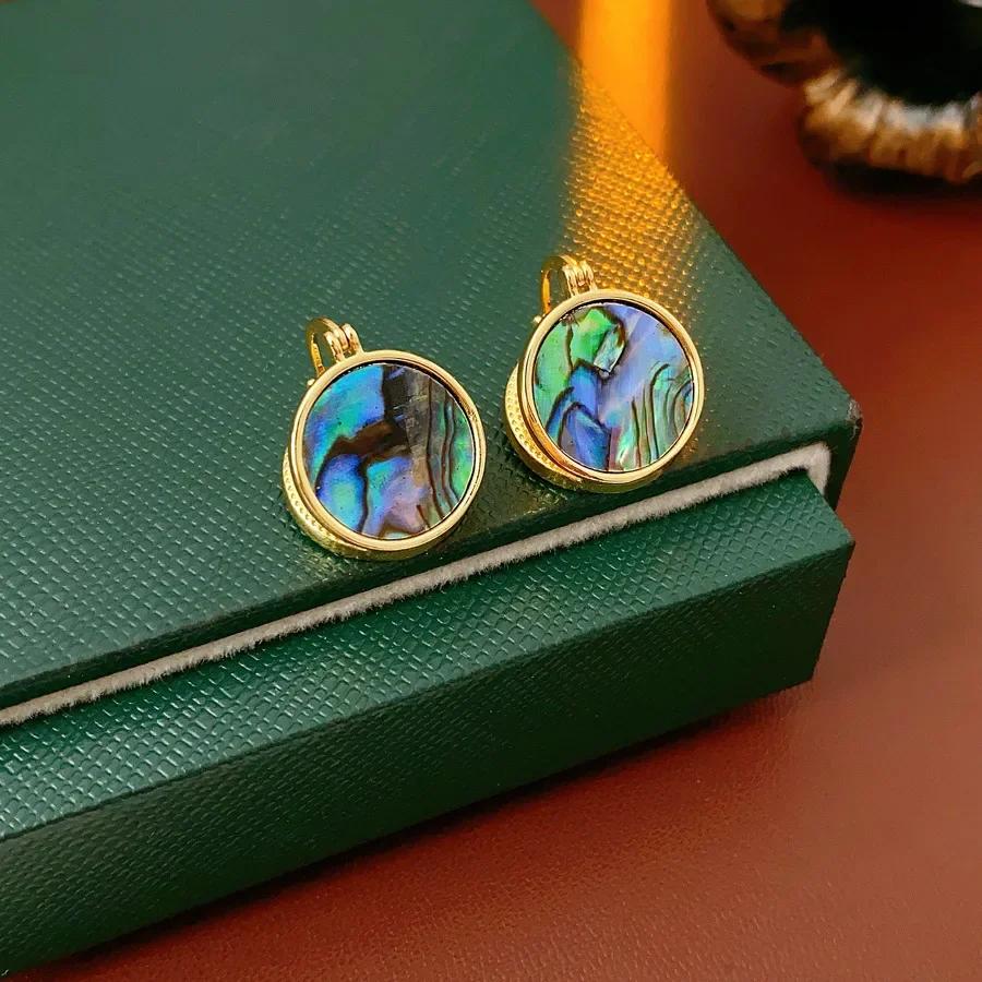 Vintage Retro Ohrringe für Damen 2025 Koreanische Mode Runde Muschel Ohrbügel High-End Retro Luxus Designer Zirkon