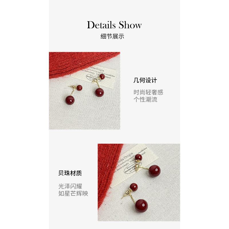 Women Elegant Two Ways Wearing Red Pearl 925 Silver Needle Stud Earrings