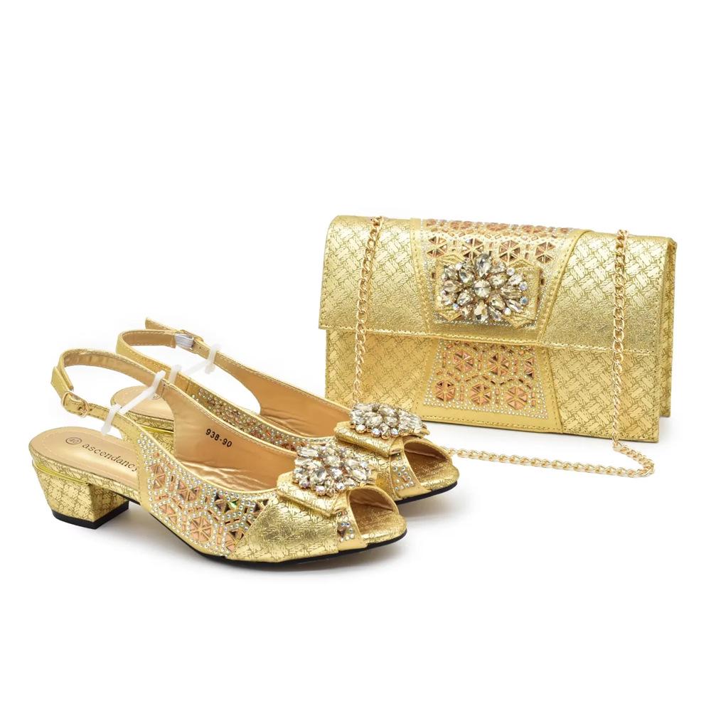 Sandalias de Tacón Alto con Bolsa para Zapatos Italiana, Adorno de Pedrería y Hebilla Floral para Bodas y Fiestas