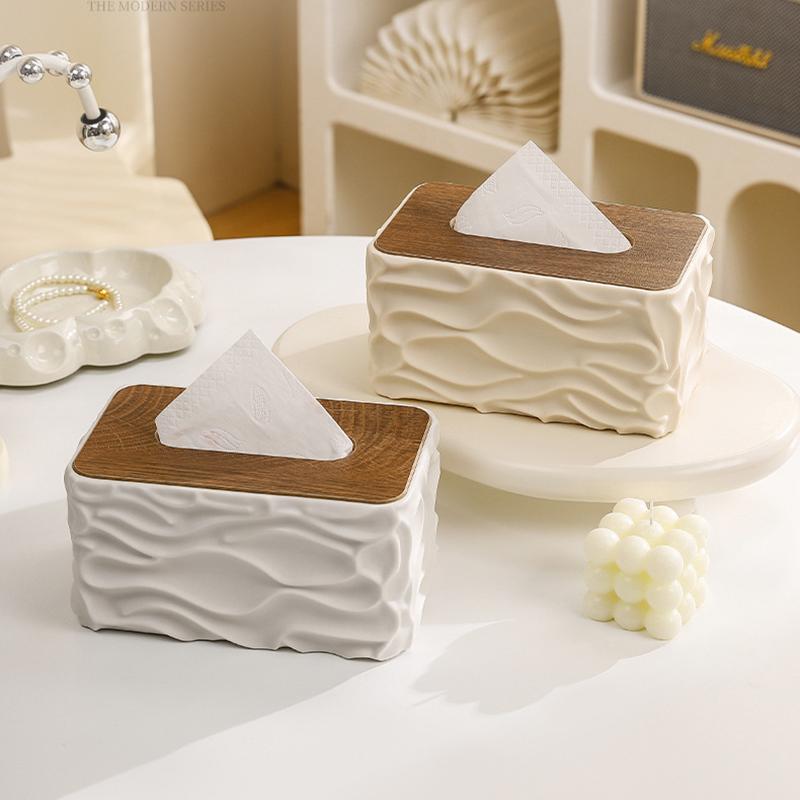 Tissue Box With Wooden Lid Table Napkin Holder Tissue Case Container Storage INS Home Decor Car Desktop Tissue Box Holder 1PC