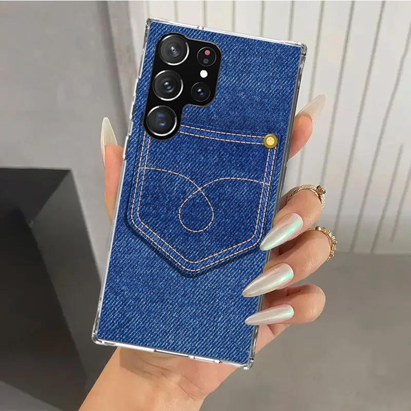 Jeans Cowboy Denim Printed Phone Case for Samsung Galaxy S26 S24 S23 Ultra S25 Edge S22 S21 Plus S20 FE + Soft Print Shell Funda