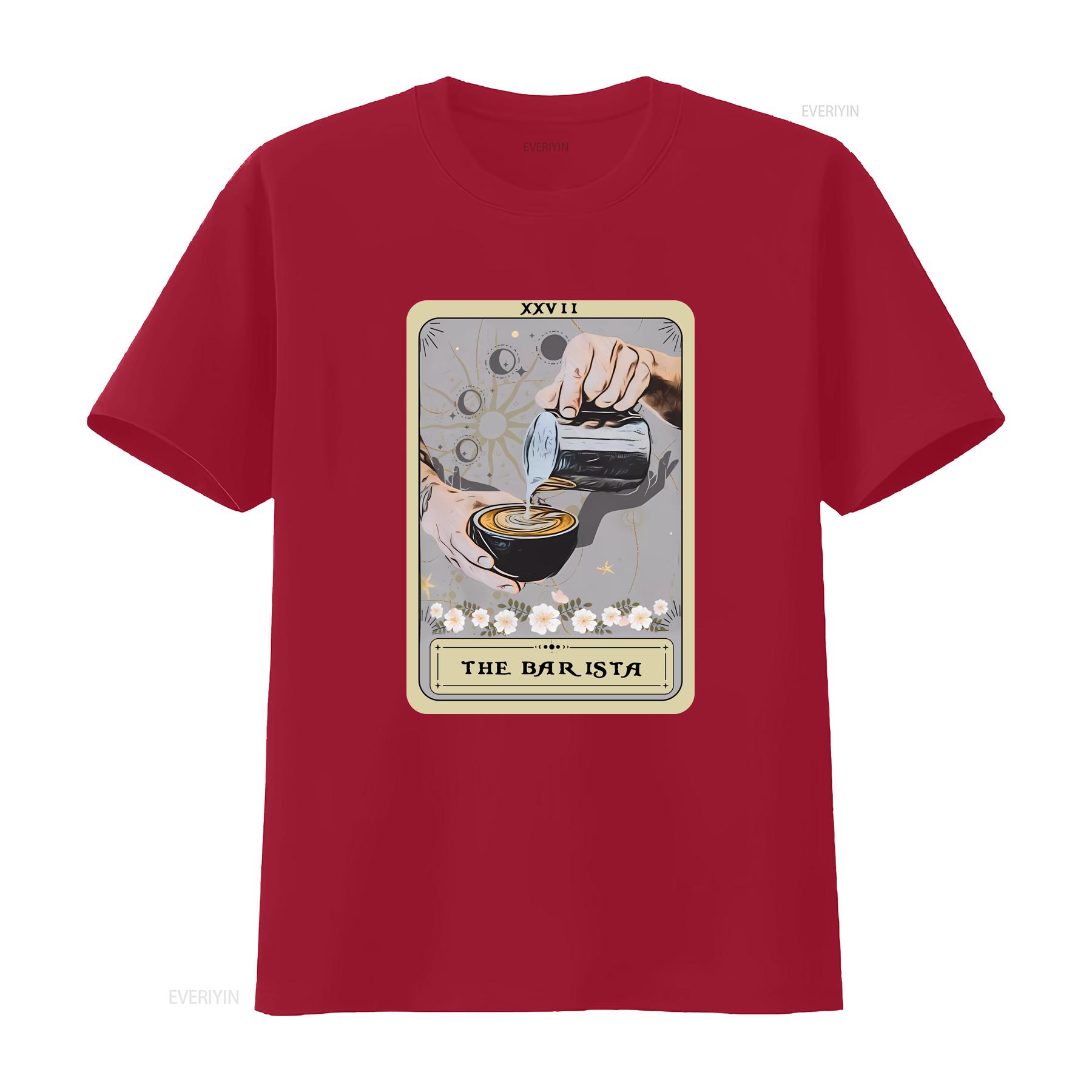 Barista T Shirt Tarot Card s Coffee Lover  vintage Washed graphic Breathable Comfortable Top For Everyday Wear Casual S