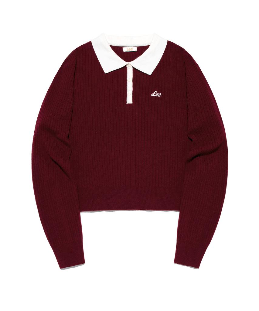 LEE Women Color Block Collar Knit Burgundy