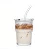 1/2 Pezzi 400ml Bicchiere a Strisce Trasparente Bicchiere da Bevuta con Coperchio e Cannuccia Tazza per Caffè Freddo Tè Bicchiere per Succhi Bicchiere per Latte Acqua