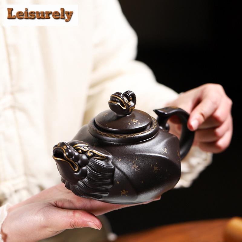 Ceainice chinezești Yixing din lut violet faimoase, 400 ml, ceainic lucrat manual, minereu crud, aur negru, nisip, ceainic de înaltă calitate Zisha Teaset Collection