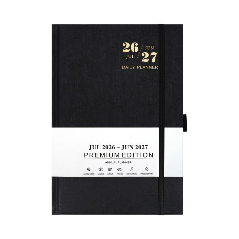 

2026-2027 Day Planner with 384 Pages Elastic String Closure PU Leather Academic Journal Notebook for Daily Planning чорний