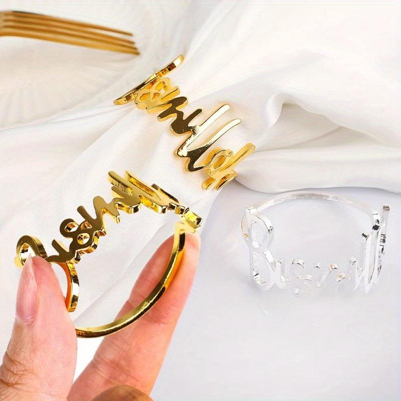 12Pcs Bismillah Napkin Rings Gold Alloy Letter Napkin Holder Muslim Islamic Ramadan Kareem Party Decor Eid Mubarak Gifts