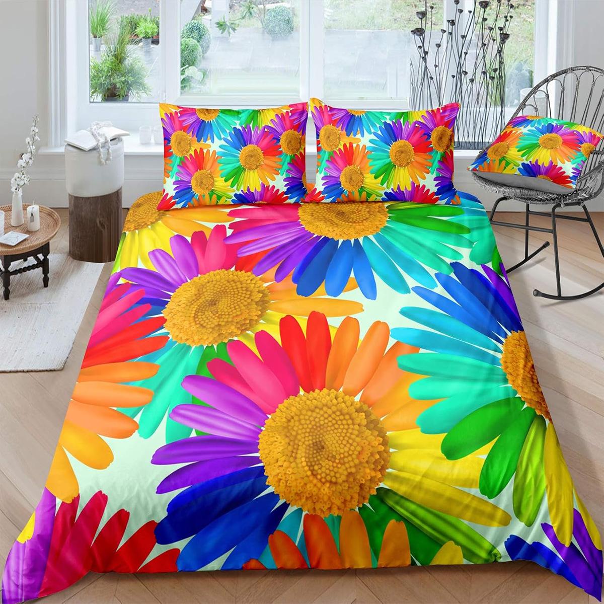 

Flower Quilt Cover Pillowcase Bed Kit Digital Printing Three-Piece Bedding 135x200cm