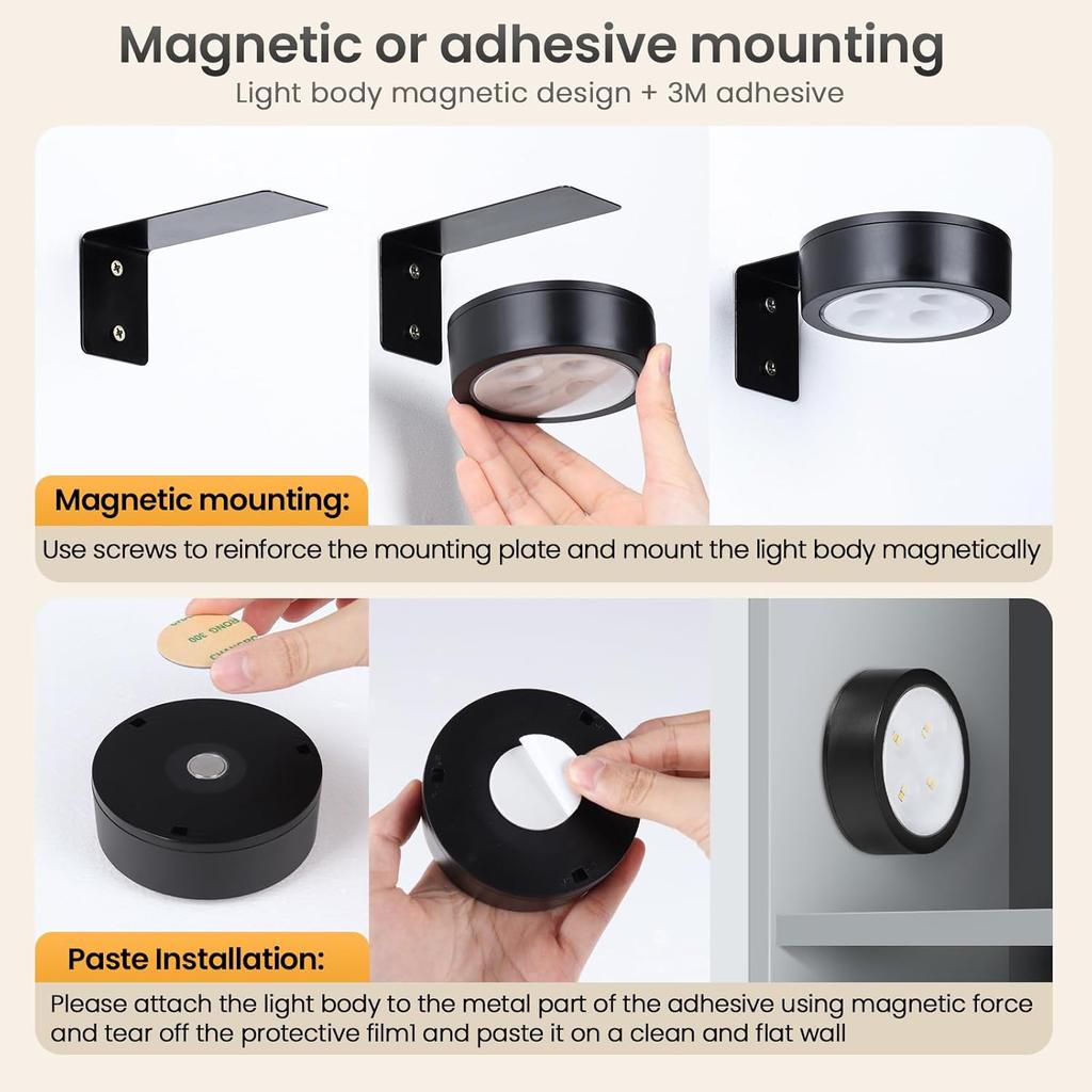 Modern RGB LED Wall Sconce Battery Operated No Wire Puck Lights with Remote Timer Dimmable Art Picture Light for Cabinet 3/6pcs