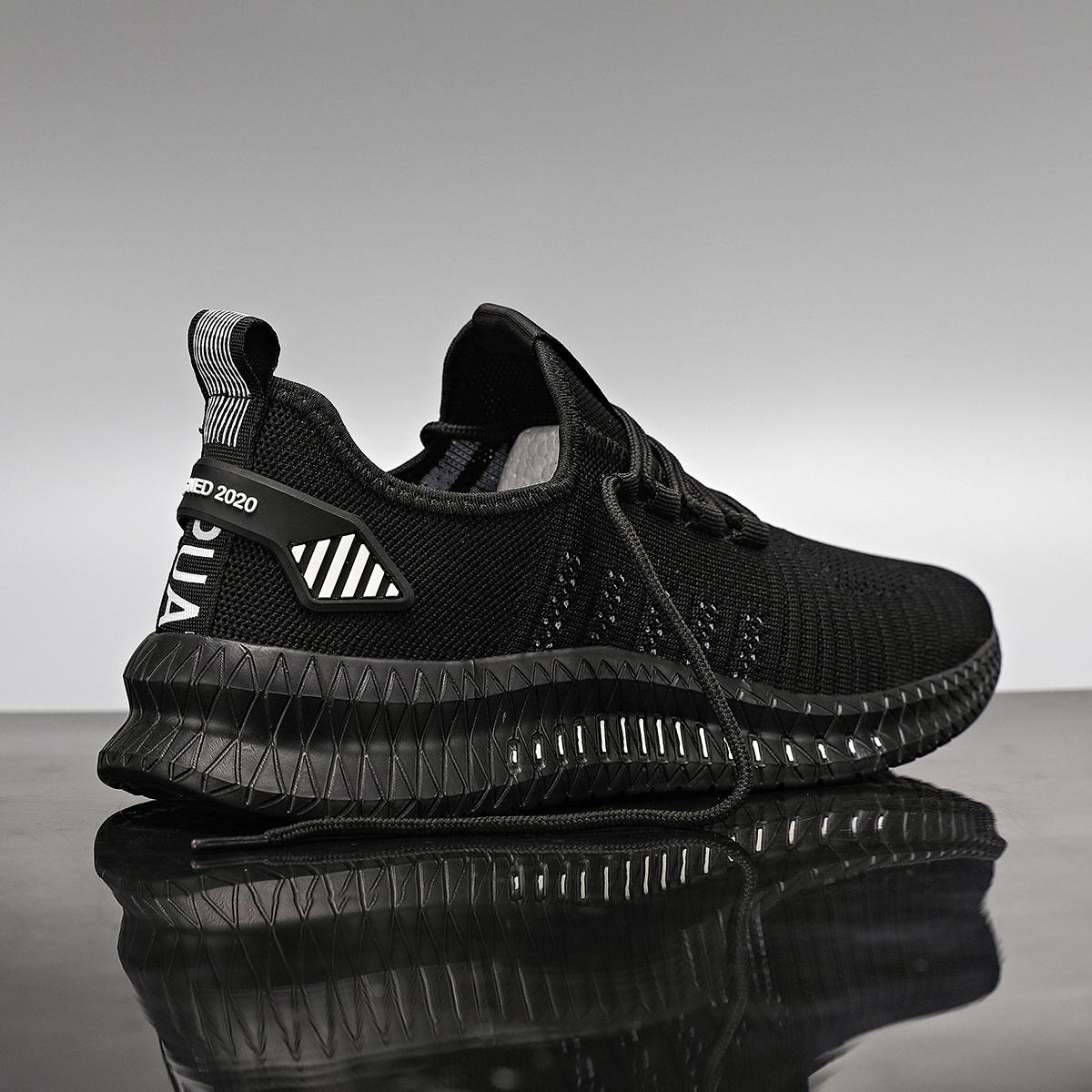 Легкие мужские кроссовки для бега, уличная дышащая мужская спортивная обувь, противоскользящие мужские кроссовки, модные гибкие теннисные кроссовки на шнуровке 44 чёрный