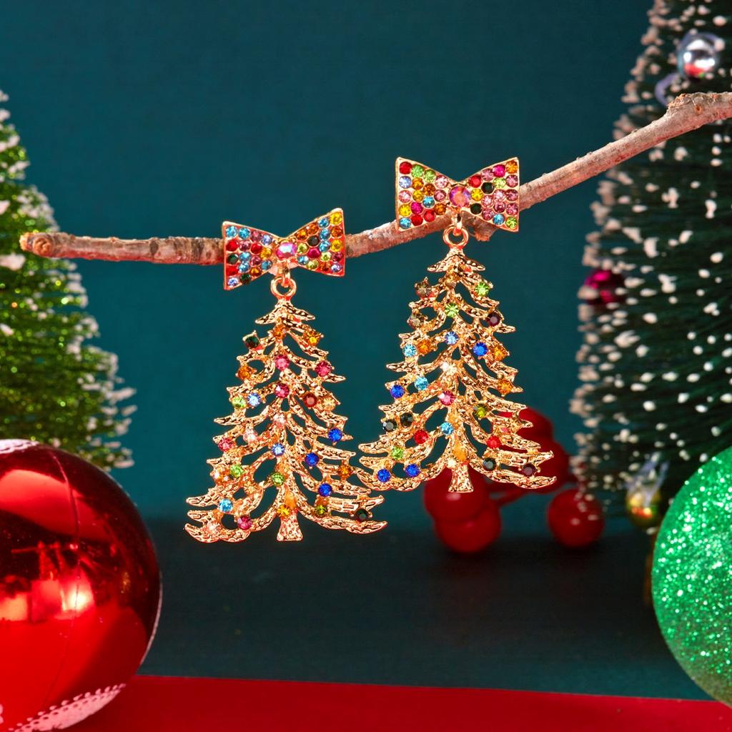 Orecchini Pendenti Albero di Natale Colorati con Fiocco di Strass Orecchino Pendente Albero di Natale Raffinato Gioiello Regalo per Festa per Donne Uomini