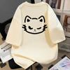 Pure Cotton Korean Vintage Cat Print ShortSleeved TShirt Couple Style Summer Casual Loose Top For Unisex And Unisex