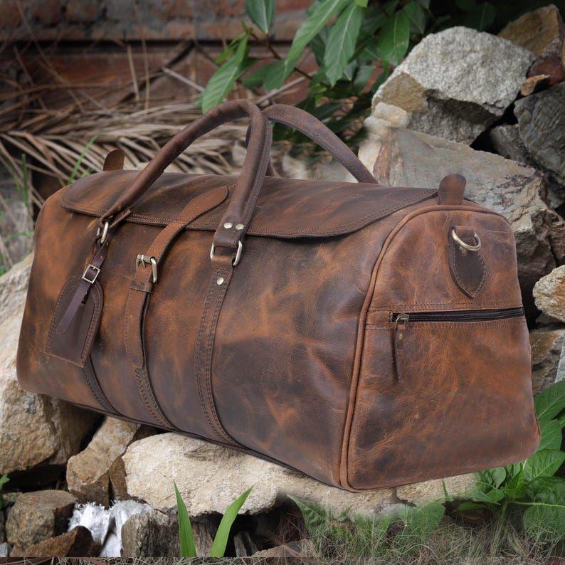Vintage Genuine Full Grain Leather Duffel Bag Handmade Leather Weekender Bag Travel Duffel for Men Overnight Bag Carry on Bag Christmas Gift