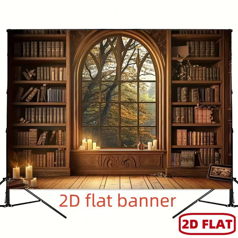 2D Cozy Study Room with Candles Backdrop Photography Background Banner