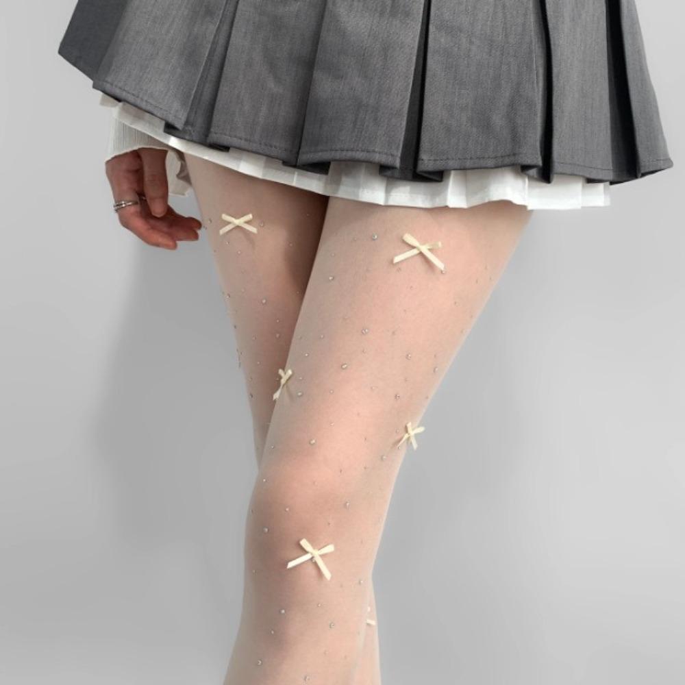 Ultra-Thin Lolita Tights Shiny Diamond Butterfly Knot Stockings Sweet Diamond Tights  Girls