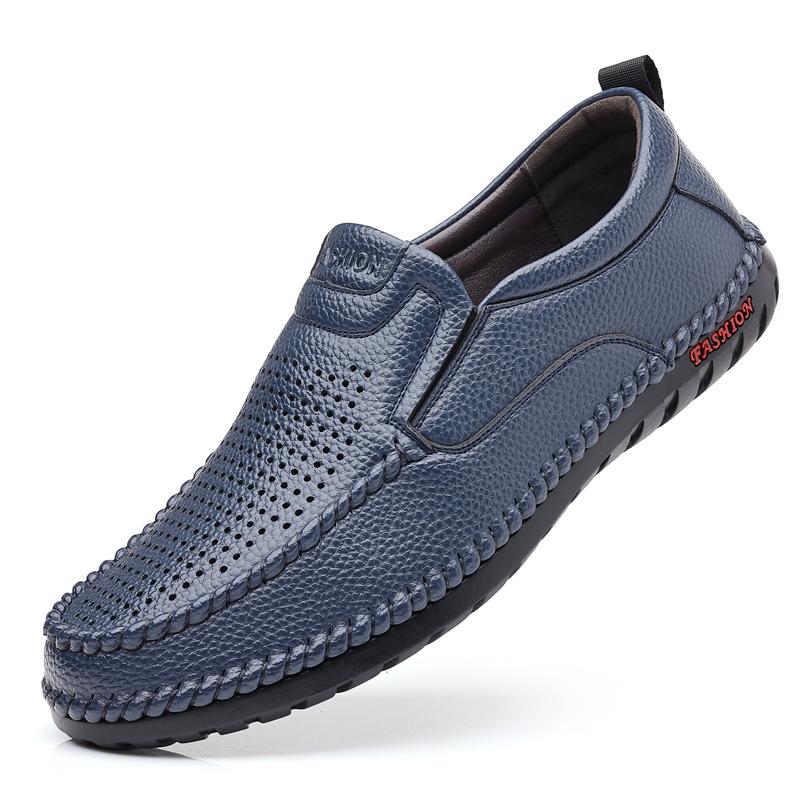 Fashion Men's Genuine Leather Casual Shoes Hollow Breathable Flat Shoes Men's Fashion Office Business Shoes Handmade Soft Sole Shoes