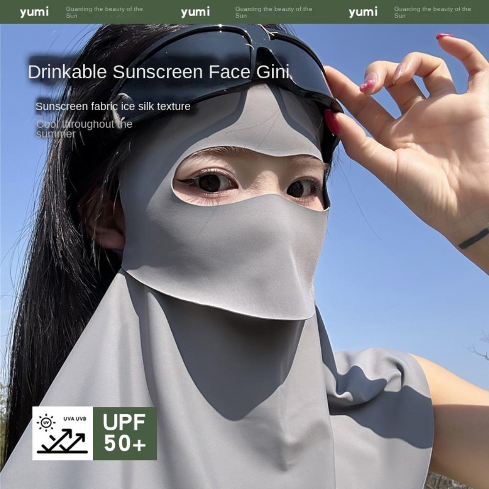 UPF 50+ Full-Face Sunscreen Veil Summer Neck Wrap Cover Thin Ice Silk Face Cover  Climbing