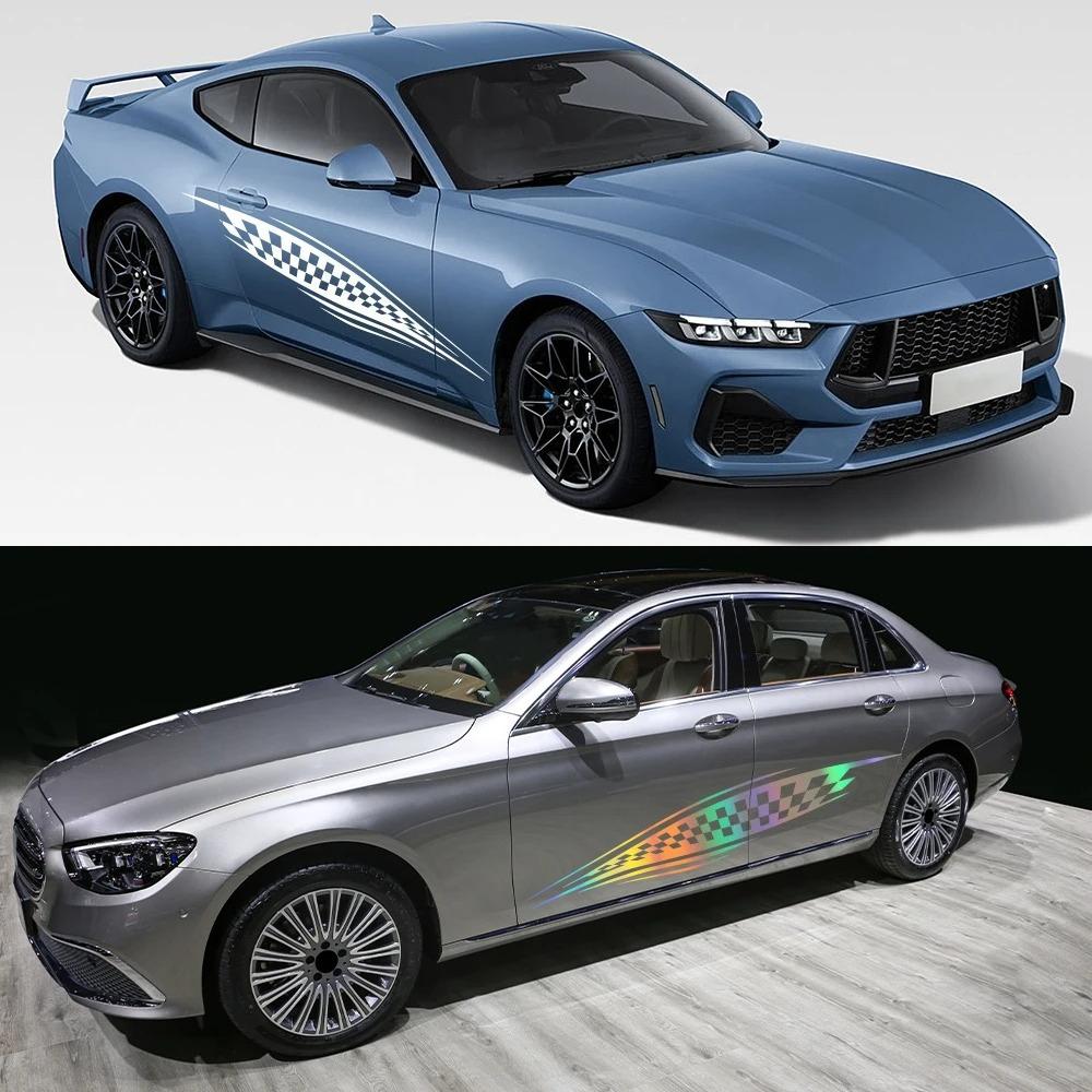 2 Stück Gitter Totem Auto Karosserie Seitenleisten Aufkleber Rennauto Gestreifte Vinyl-Aufkleber Auto Karosserie Styling Dekorationsaufkleber Zubehör