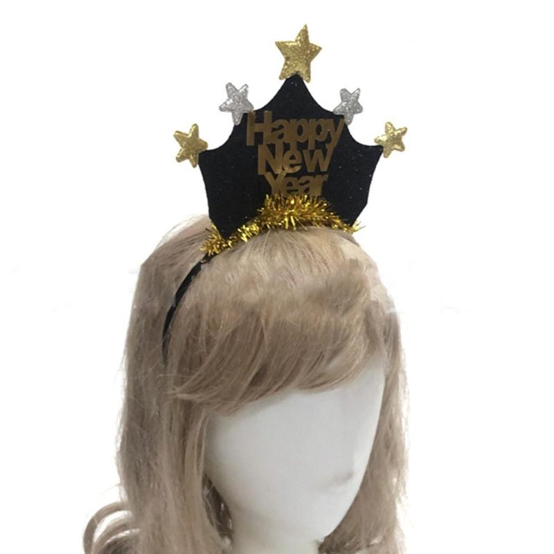 Star New Year Eve Sequins Headbands Crown 2023 Hair Hoop Fluffy Cute Hair Accessories Party Costume Photo Props
