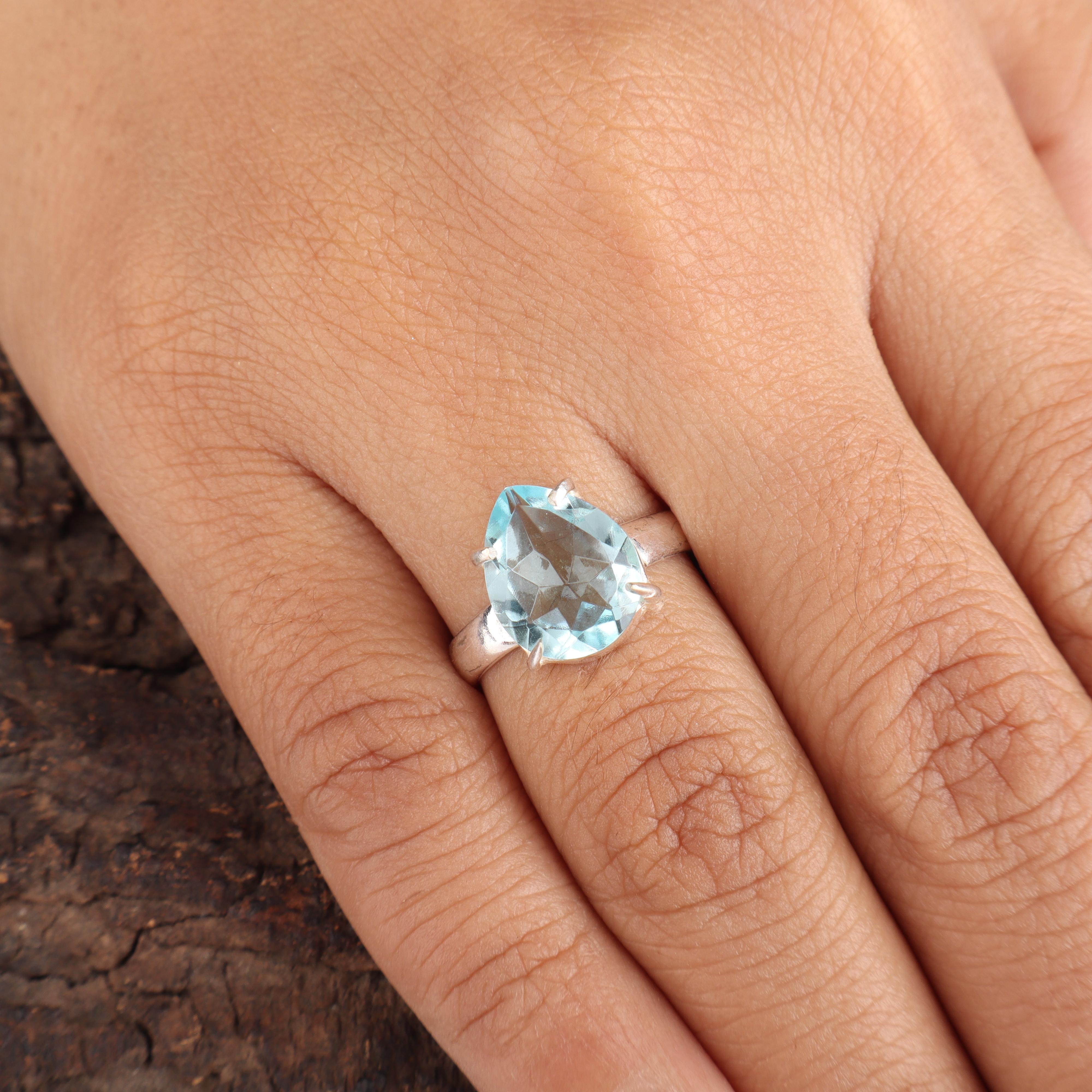 Sky Blue Topaz Gemstone 925 Sterling Silver Handcrafted Designer Ring For Mother RR-81-2 4