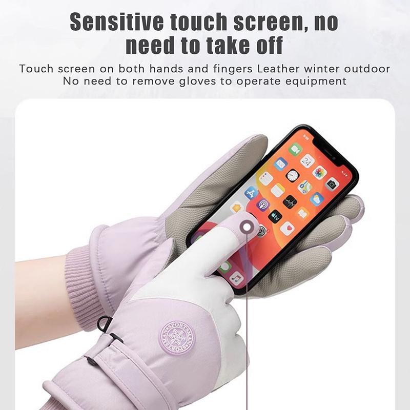 Winter Unisex Snowboard Ski Gloves Pu Leather Non-Slip Touch Screen Waterproof Motorcycle Cycling Fleece Warm Snow Gloves